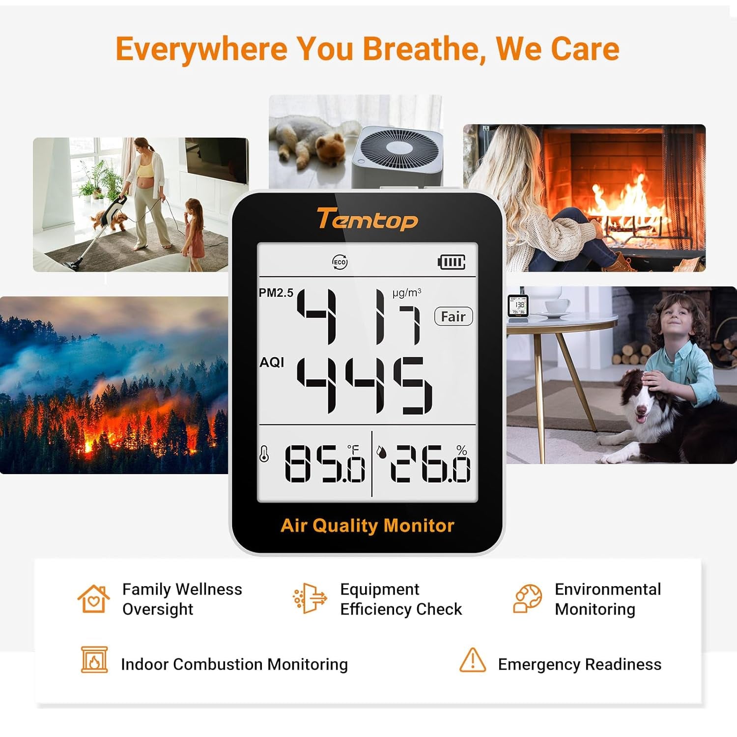 Air Quality Monitor, Indoor Thermometer Portable AQI PM2.5, Temperature, Humidity Detector for Home, Office or School, Air Quality Tester, Battery Powered, Magnetic Suction