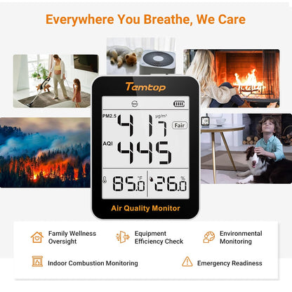 Air Quality Monitor, Indoor Thermometer Portable AQI PM2.5, Temperature, Humidity Detector for Home, Office or School, Air Quality Tester, Battery Powered, Magnetic Suction