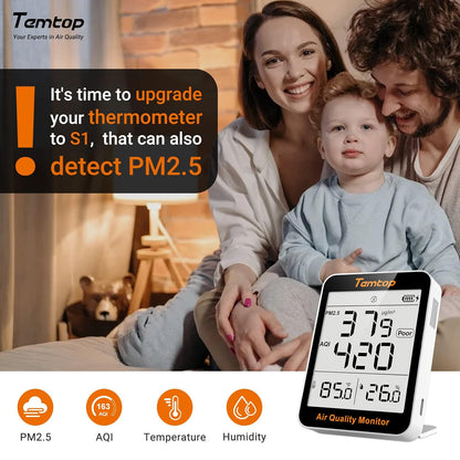 Air Quality Monitor, Indoor Thermometer Portable AQI PM2.5, Temperature, Humidity Detector for Home, Office or School, Air Quality Tester, Battery Powered, Magnetic Suction