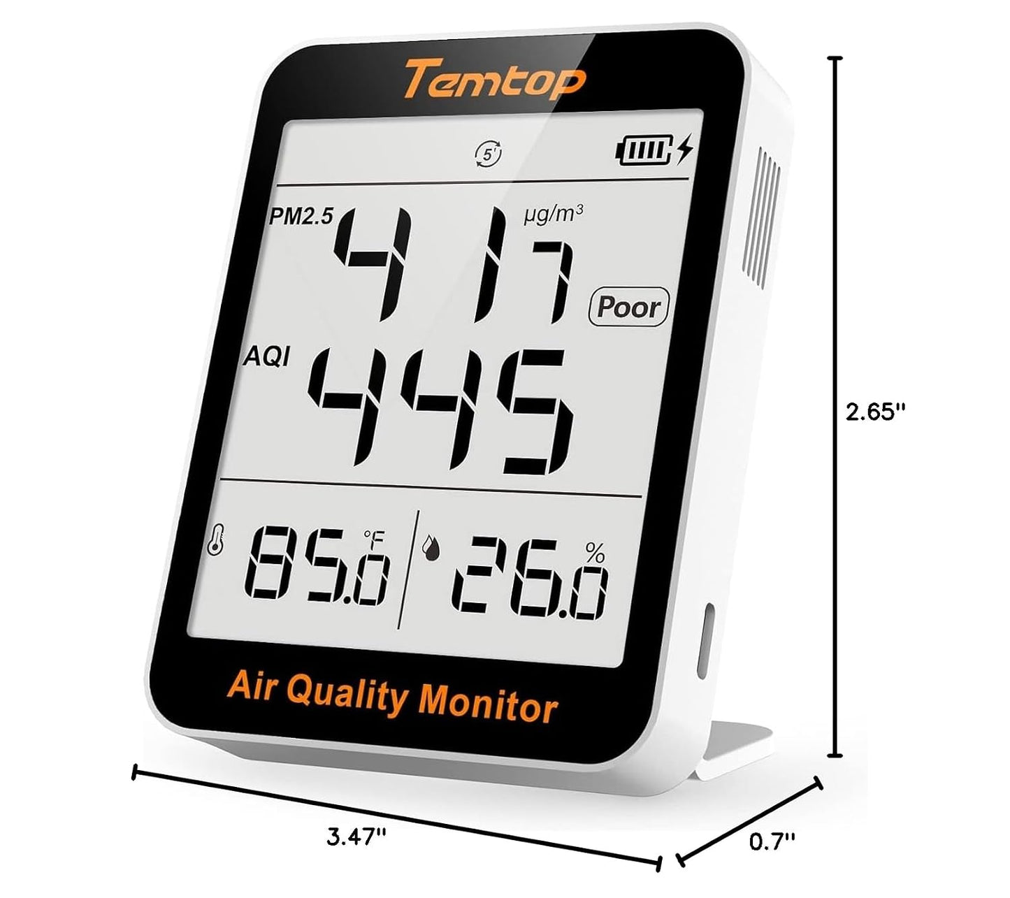 Air Quality Monitor, Indoor Thermometer Portable AQI PM2.5, Temperature, Humidity Detector for Home, Office or School, Air Quality Tester, Battery Powered, Magnetic Suction