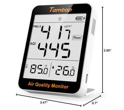 Air Quality Monitor, Indoor Thermometer Portable AQI PM2.5, Temperature, Humidity Detector for Home, Office or School, Air Quality Tester, Battery Powered, Magnetic Suction